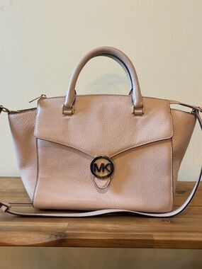 Michael Kors Pebbled Leather Vanna Satchel in Blush Pink with Gold Hardware
